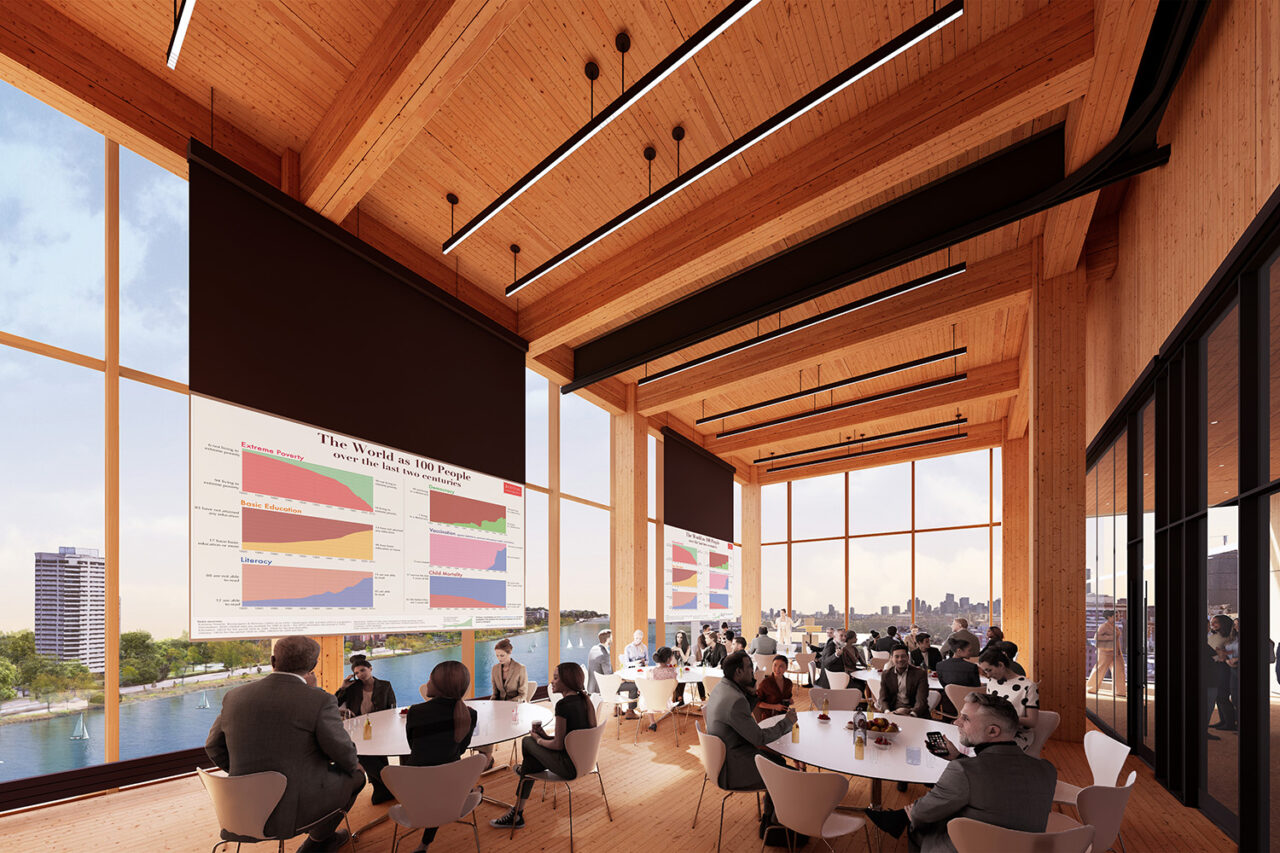 Boston University's Frederick S. Pardee School of Global Studies interior large event space.