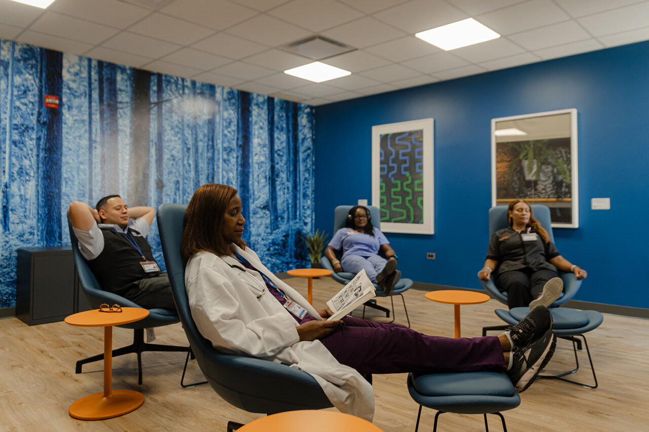 Seating/meeting area in blue room.