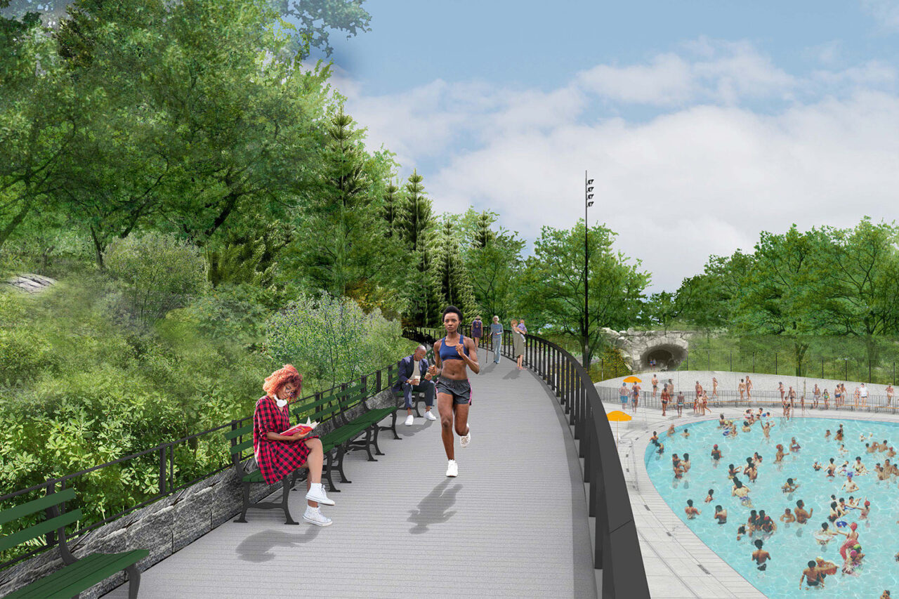 Central Park Conservancy boardwalk and pool view (rendering)