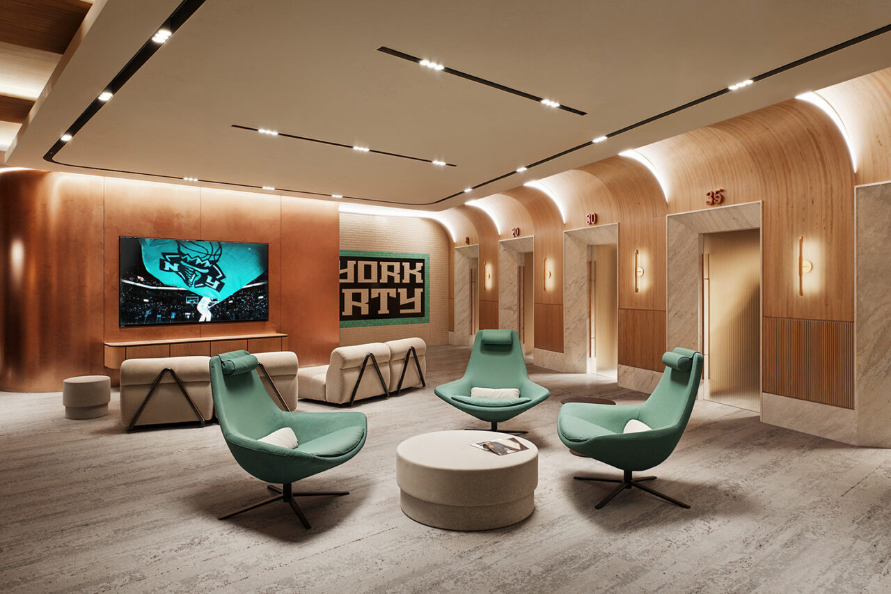 Interior rendering of locker room lounge.