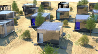 In 8 Minutes, 20 Seconds (Actar, 2025), Michael Bell and Eunjeong Seong presentresearch on the history of U.S. housing policy and economics, and propose a new type of housing-as-renewable-energy asset,shown above, that could be achievable through advanced manufacturing. The authors ask, “What if housing was freed of real-estate valuations? Housing can instead become a downstream by-product ofrenewable-energy  roduction. Photo: Visible Weather.