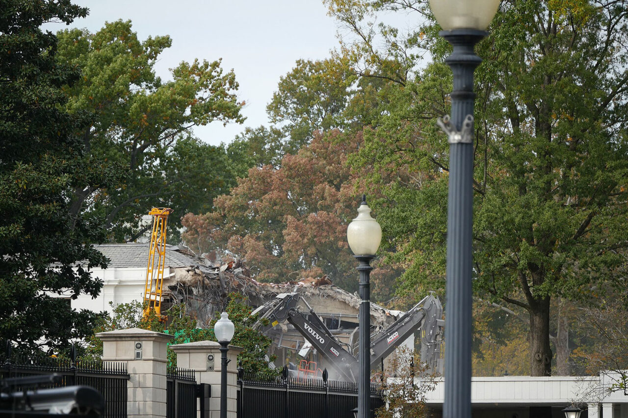 Demolition of East Wing of White House as seen from the street