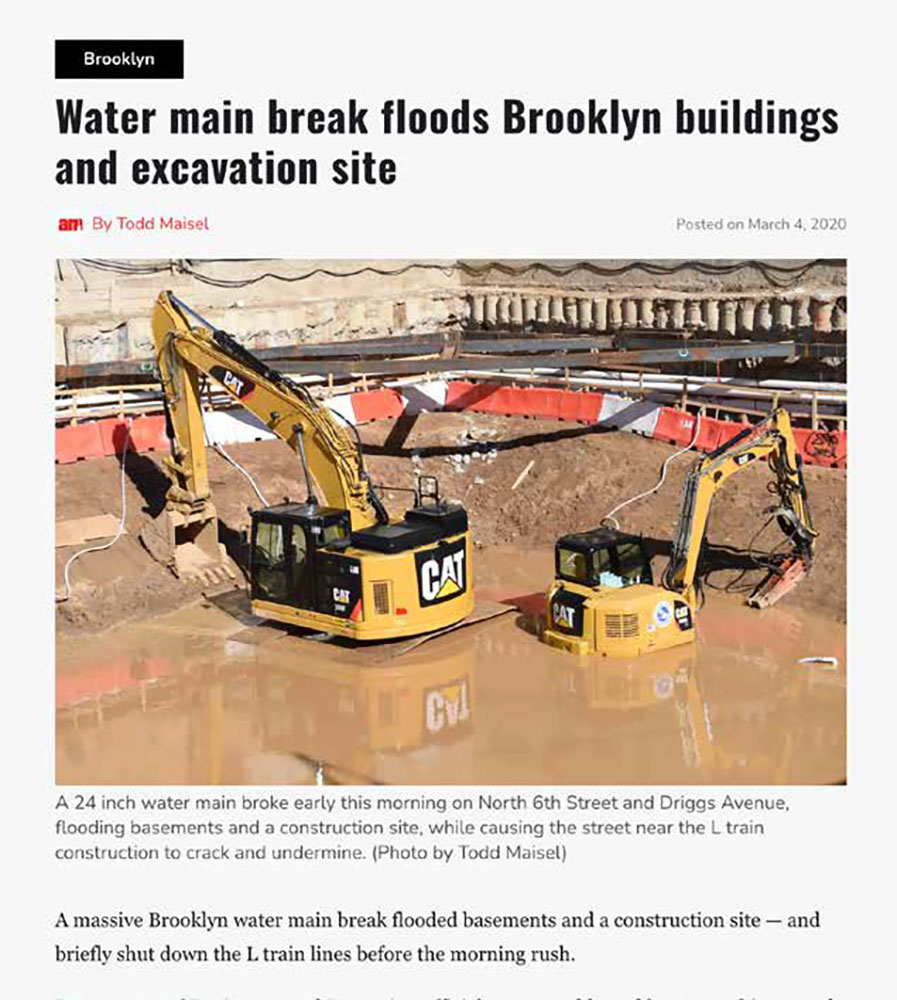 Water main breaks and sinkholes are common ground condition emergencies in New York City.