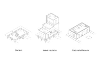 Illustration of the modules used in Lopez Playground Modular Public Restroom in Staten Island, NY.