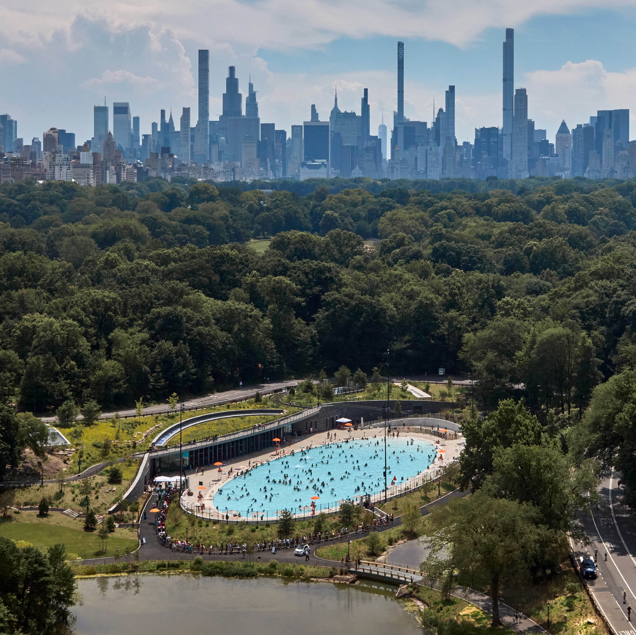 Aerial view of the Davis Center at the Harlem Meer