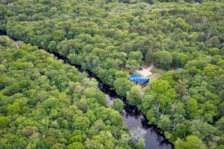 Aerial view of Riverhouse in Hopkinton, RI. Photo: Bruce Damonte.