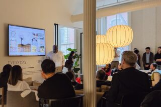 Image of Mark Gardner, AIANY 2026 President giving a lecture at the 2024 Interiors Speed Presentation Event