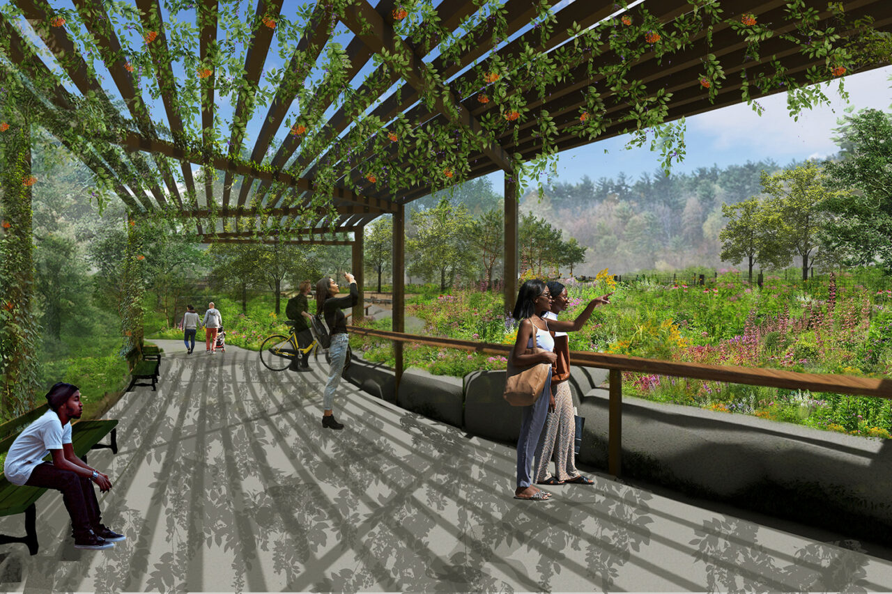 Vale Pollinator Meadow Arbor in Prospect Park by the architects of Prospect Park Alliance in Brooklyn, NY. Image: Courtesy Prospect Park Alliance.