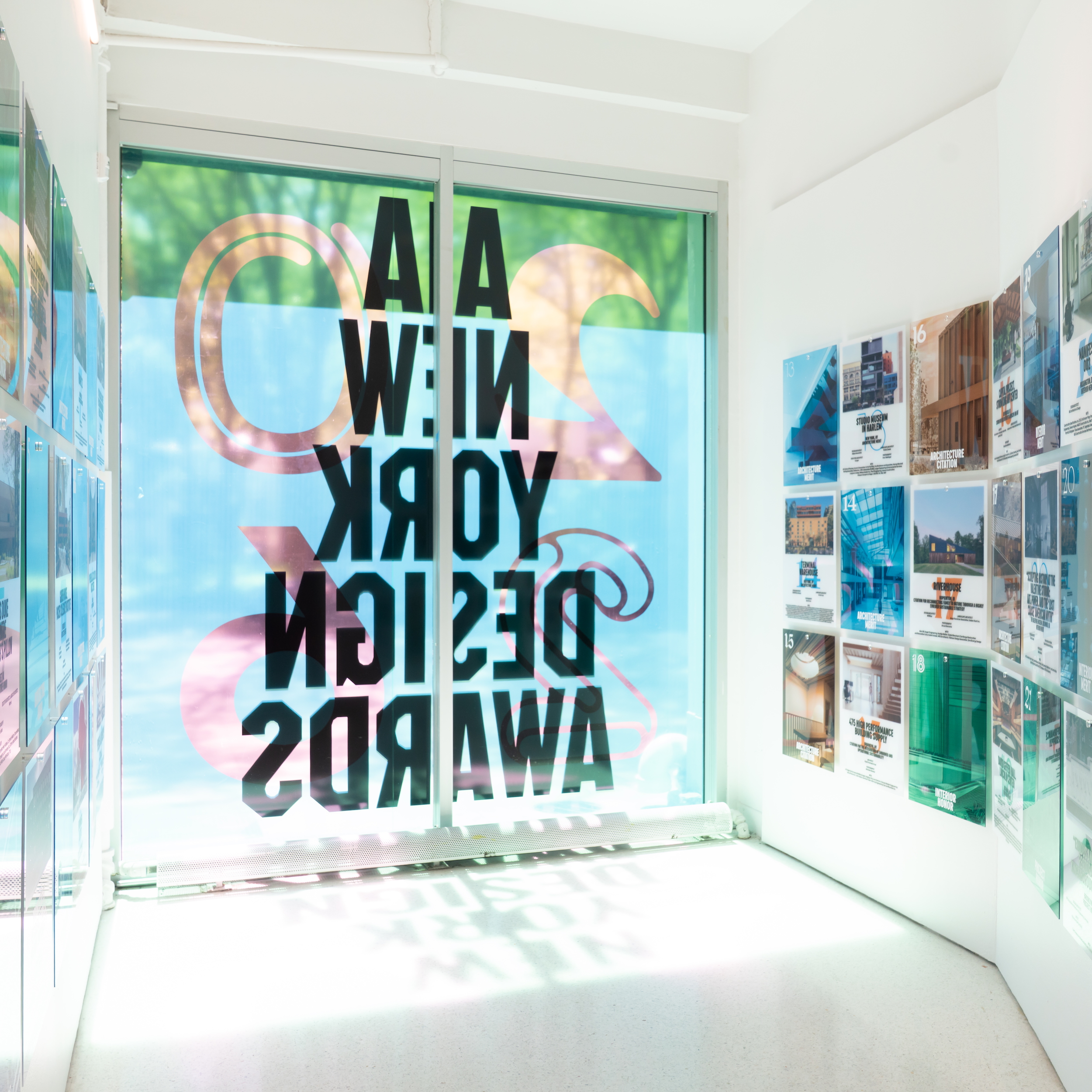 Gallery view from inside AIANY Design Awards 2026 exhibition