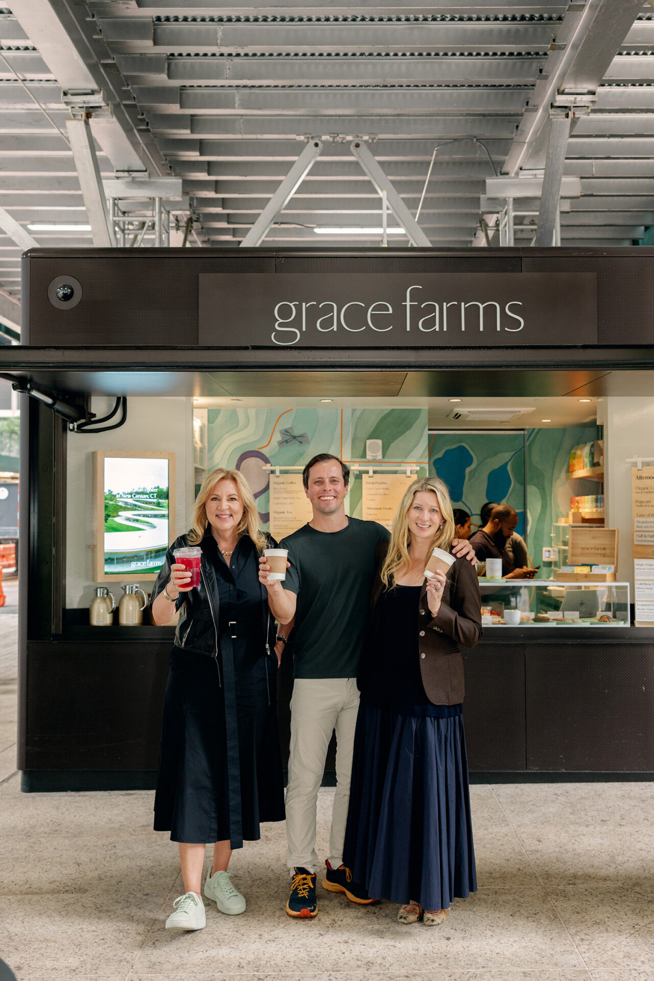 Sharon Prince, Adam Thatcher, and Chelsea Thatcher at Grace Farms Café in New York, NY. Photo: Melani Lust.