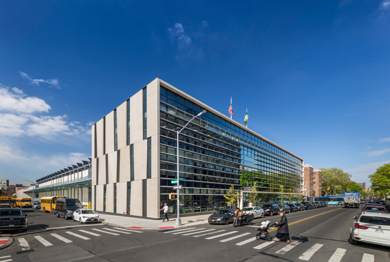 Exterior of Brooklyn's District 3 Department of Sanitation Facility. Photo: Albert Vecerka/Esto.
