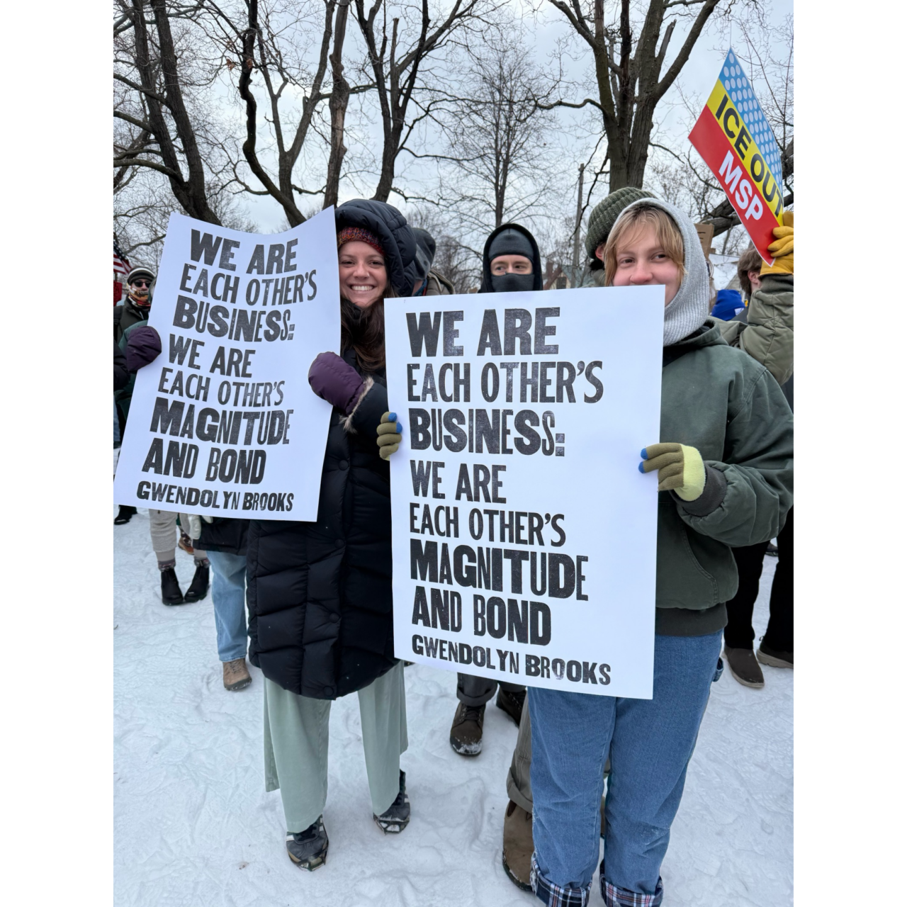 Zindren and peers attended a January 10, 2026, protest at Powderhorn Park, Minneapolis