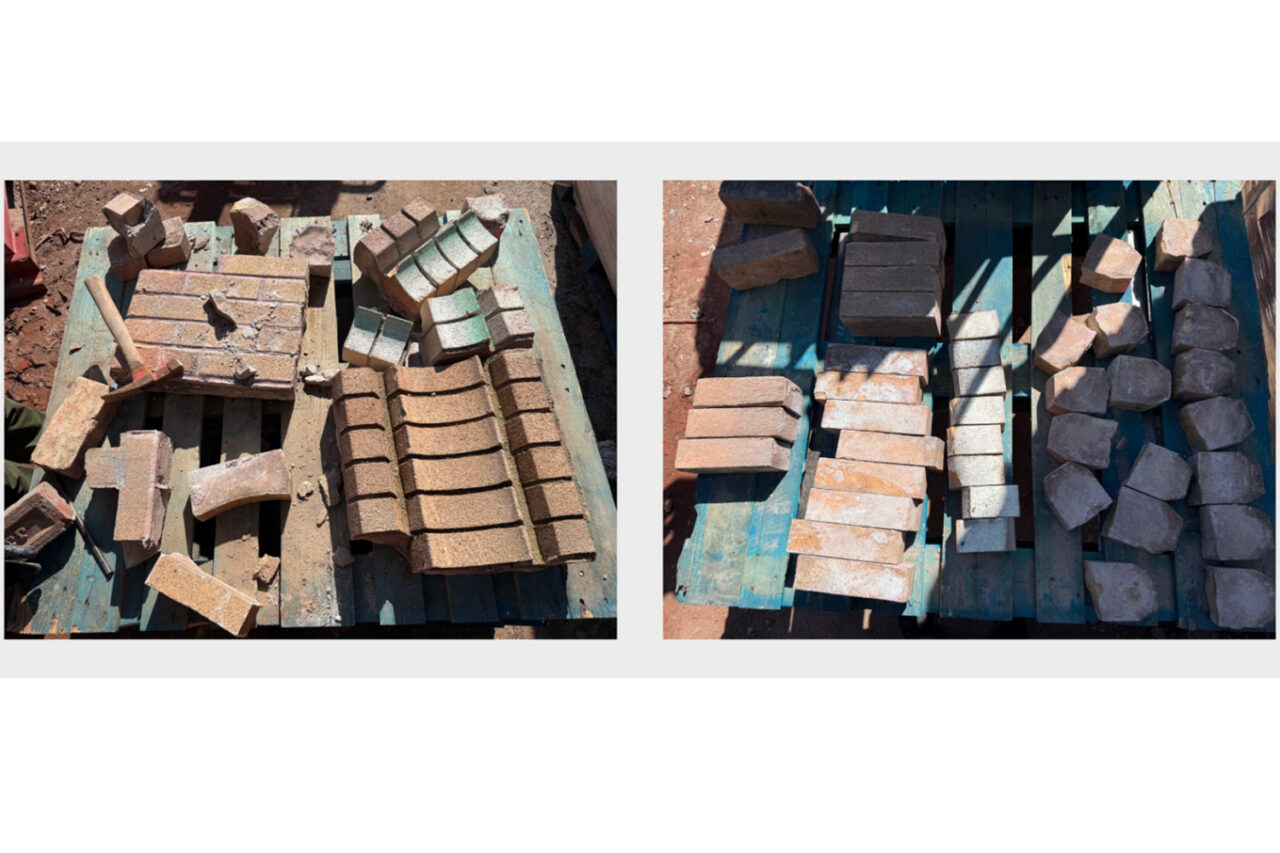 The preparation of bricks to be recirculated into the local economy. Image: Courtesy of Obit.