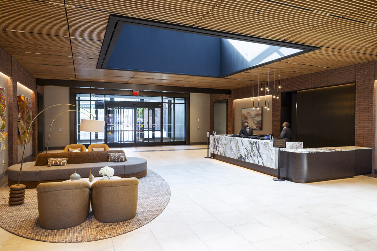 Interior view of the Willets Point Commons Building lobby