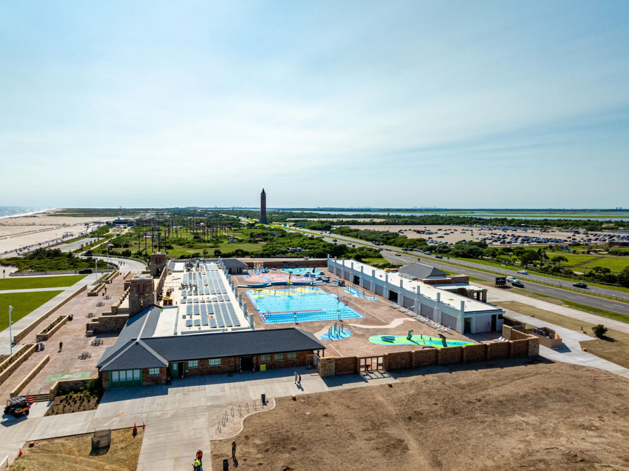 Aerial view of the pool at the renovated Jones Beach East Bathhouse
