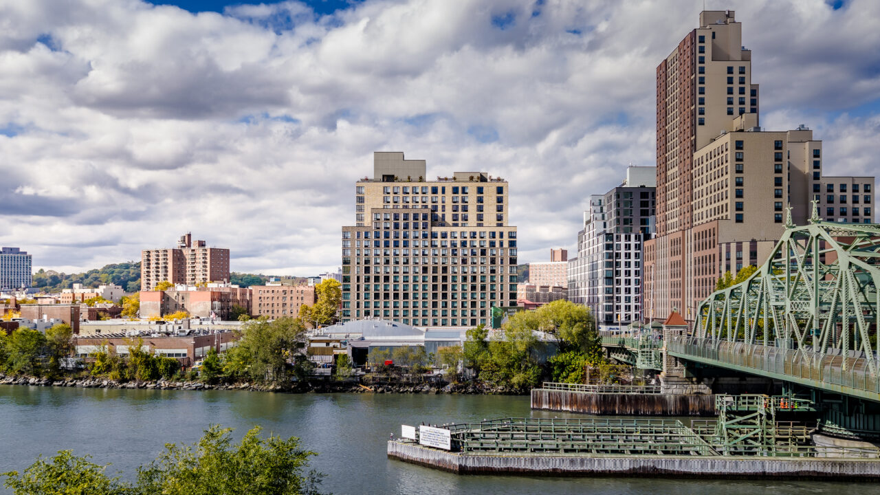 Exterior view of Miramar from across the Harlem River