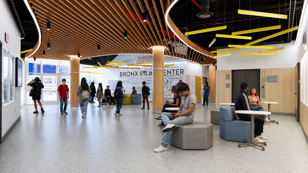 Lobby of the Bronx STEAM Center for the New York City School Construction Authority