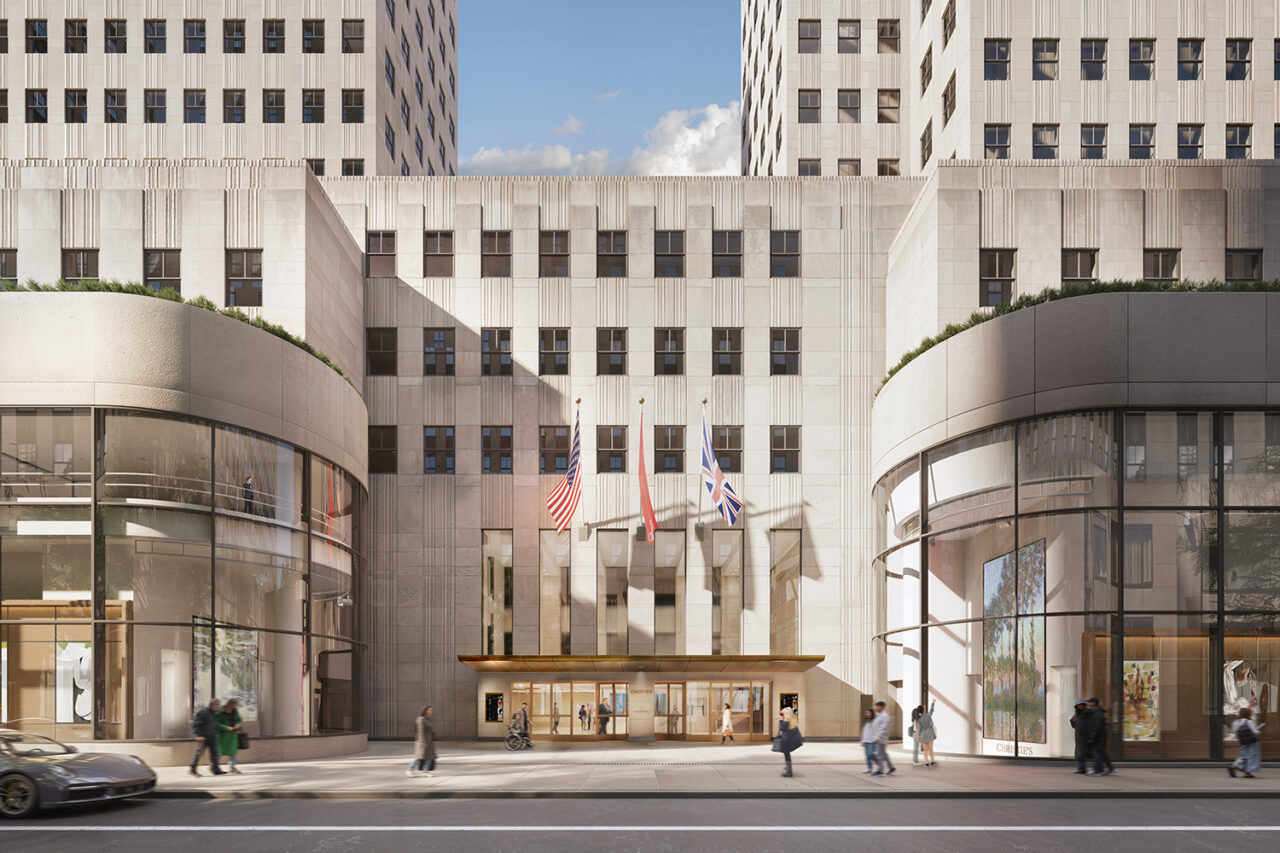 Exterior view of Christie's new headquarters at Rockefeller Center by PAU. Image courtesy of Christie's.