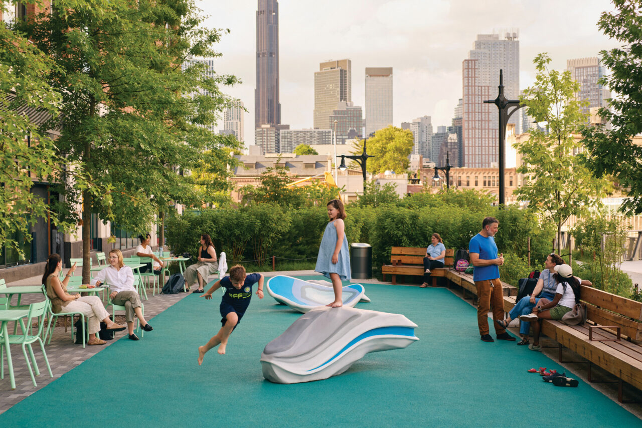 The Sackett Community Hub at Sackett Placefeatures a sculptural, oyster-themed playground. Photo: Ty Cole.