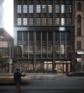 A rendering of 245 West 55th Street shows the conversion of the 1920s structure