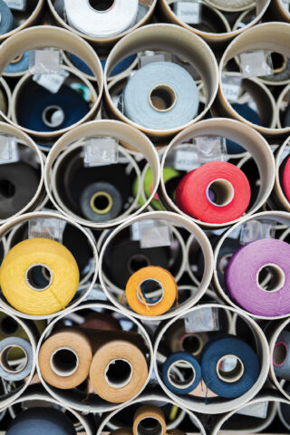 Closeup on nylon fibers separated from carpet tiles