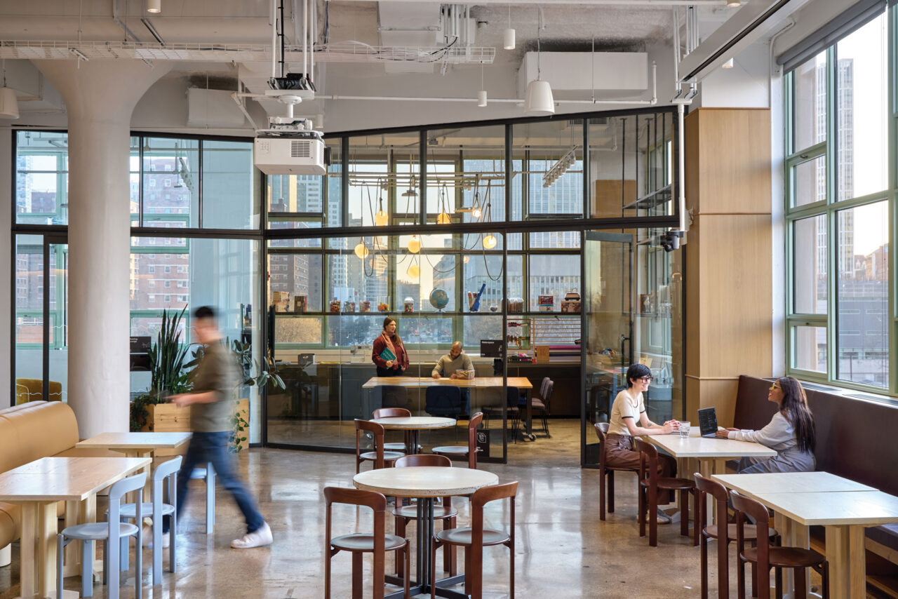 Cafe style seating inside an office