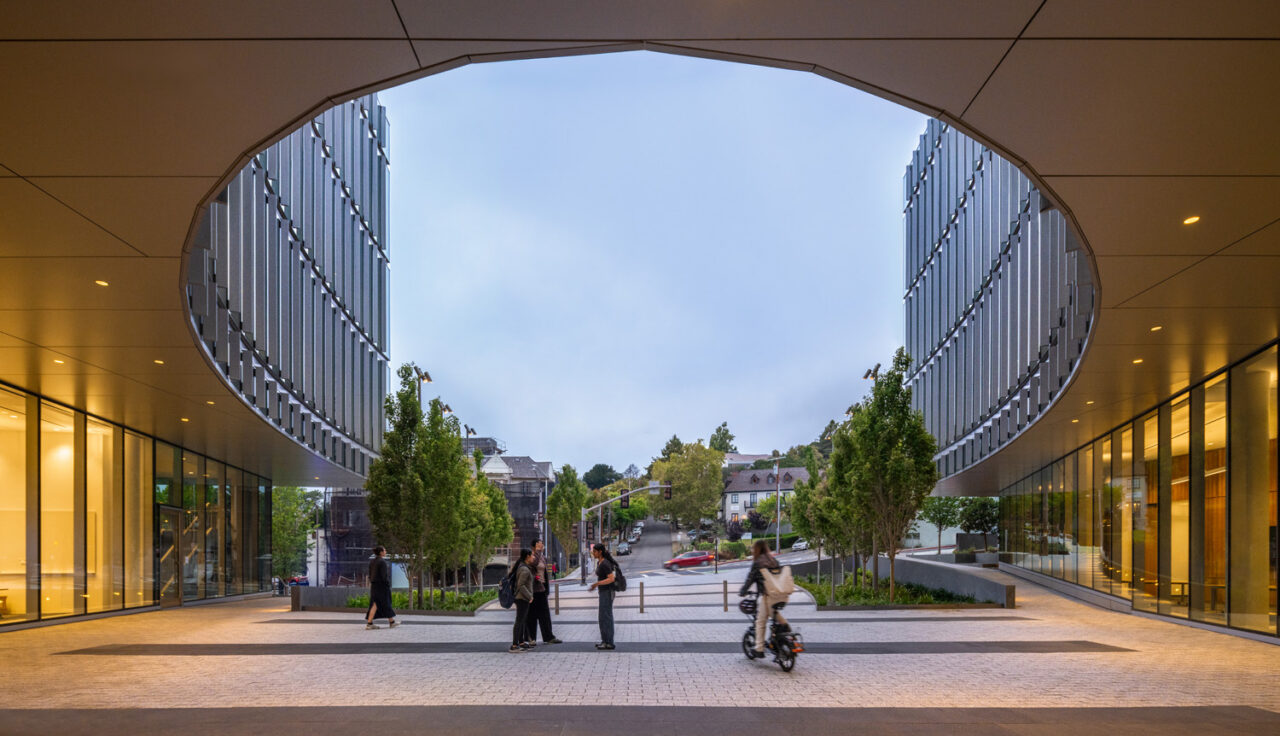 Entrance courtyard of the Barbara and Gerson Bakar Gateway building