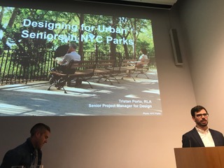 Tristan Porto, RLA, talked about Designing for Urban Seniors in NYC Parks. Photo: Brian Pape.