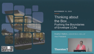 Image of Panelist Presenting at The Pursuit of Decarbonization: Sustainability, Resiliency, Design, and Policy event