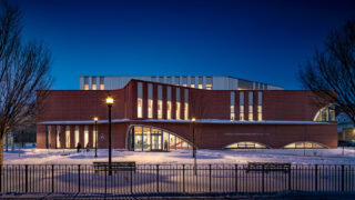 Shirley Chisholm Recreation Center exterior at twlight