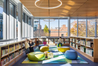 Interior of seating area at Melrose Library