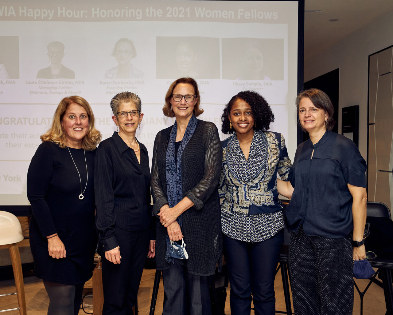A group photo of attendees at the 6th annual ‘Happy Hour: Honoring the 2021 Women Fellows’ event at the Cosentino showroom.