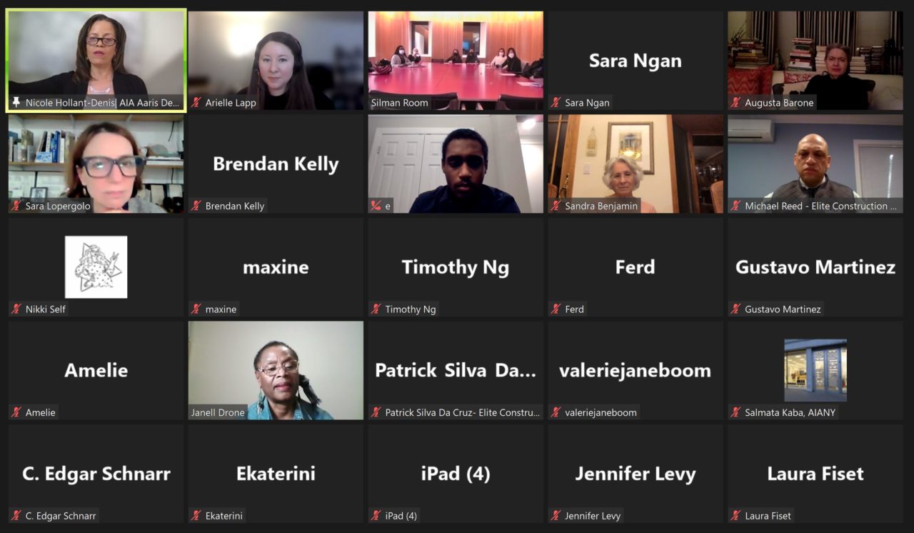 A candid photo from the AIANY WIA February Committee Meeting and Design Presentation