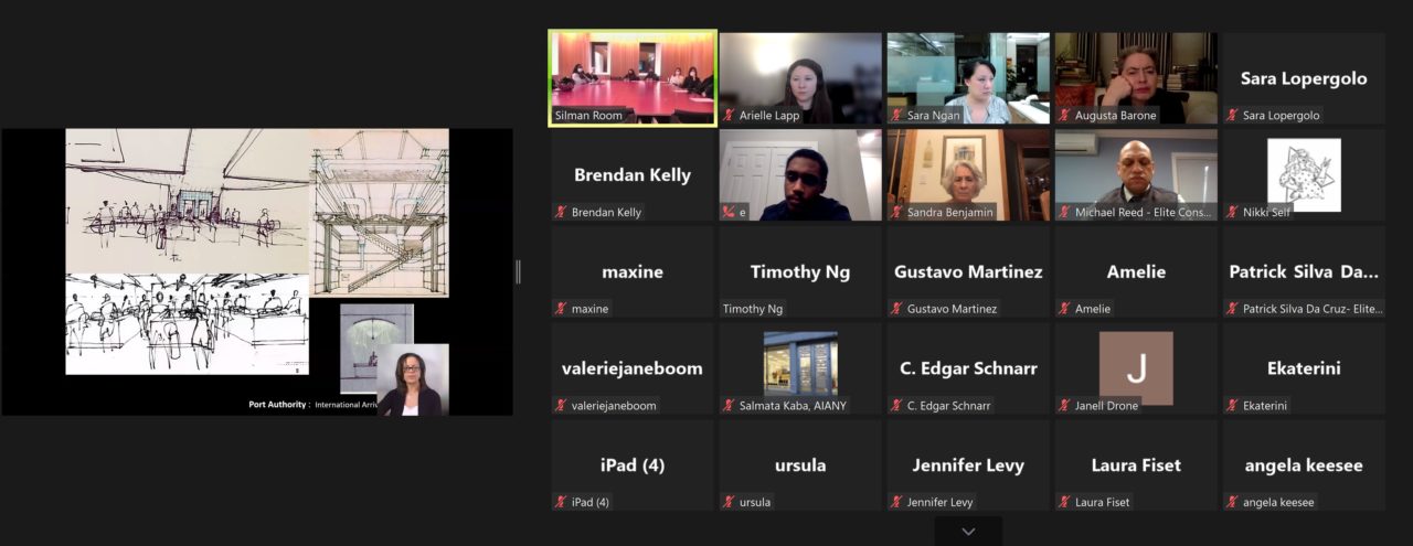 A candid photo from the AIANY WIA February Committee Meeting and Design Presentation